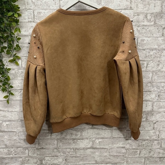 Alice Blue Pear Beaded Sweater women’s size medium tan‎ lace beautiful - Picture 5 of 7